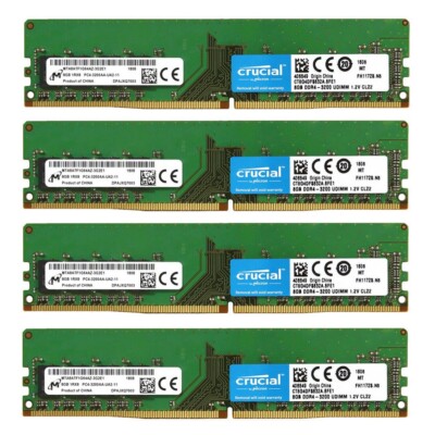 Crucial 32GB 4X 8GB DDR4 3200MHz PC4-25600 Desktop UDIMM Memory