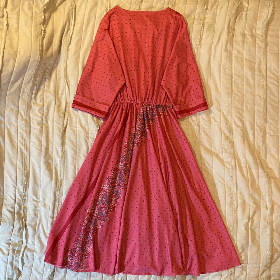 Vestido De Colección Alori Inc Para Mujer 12 Rosa Floral Imitación Envoltura Dolman Años 70 Hecho en Unión EE. UU. Foto 2 de 4