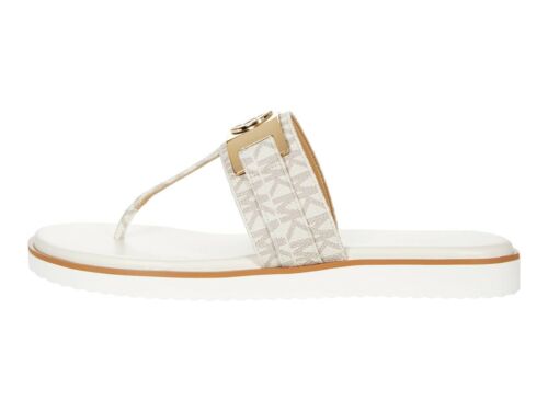 Michael Kors MK Signature Briar Thongs Flat Sandals White Vanilla Gold US Size 8 - Picture 3 of 6
