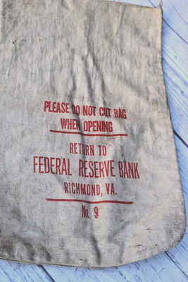 Federal Reserve Bank Canvas Deposit Money Bag Richmond Va