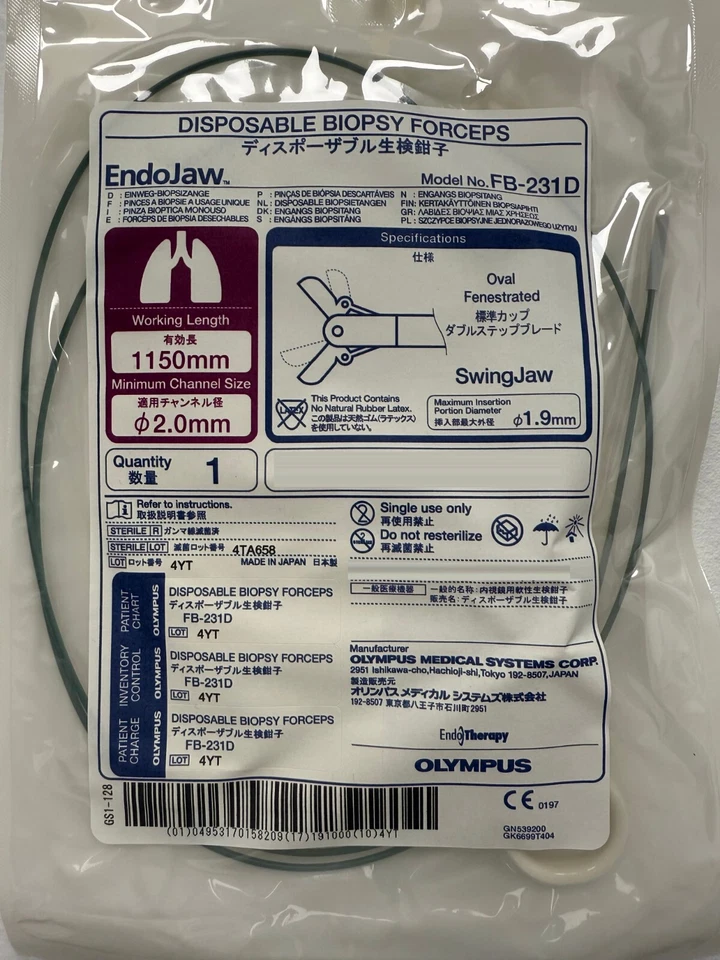 OLYMPUS, PENTAX, FUJINON, STORZ, WOLF, ACMI, STERIS, MEDIVATORS Olympus FB-231D Disposable Pulmonary Biopsy Forceps 2mm x 1150mm, Oval Jaws, NEW