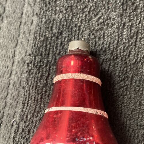 "GLÄNZENDE BRITE Quecksilberglas WEIHNACHTSORNAMENT rot weiße Glocke USA 2,75"" - Bild 2 von 6