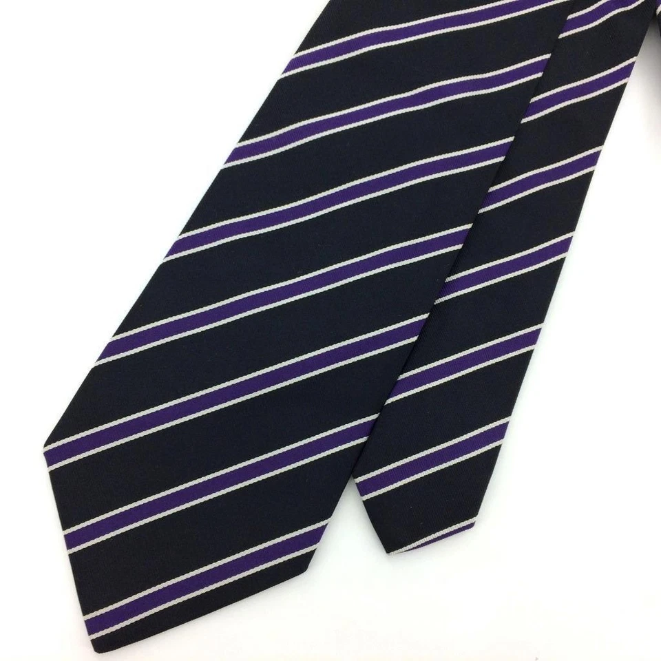 Gravata Ralph Lauren Roxa Etiqueta Itália Listras Preta Prata Larga Luxo Seda L3 Nova - Imagem 4 de 4