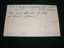 VINTAGE POSTCARD BRISTOL TAYLOR & LOW CANADA WHARF TIMBER CORRESPONDENCE CARD