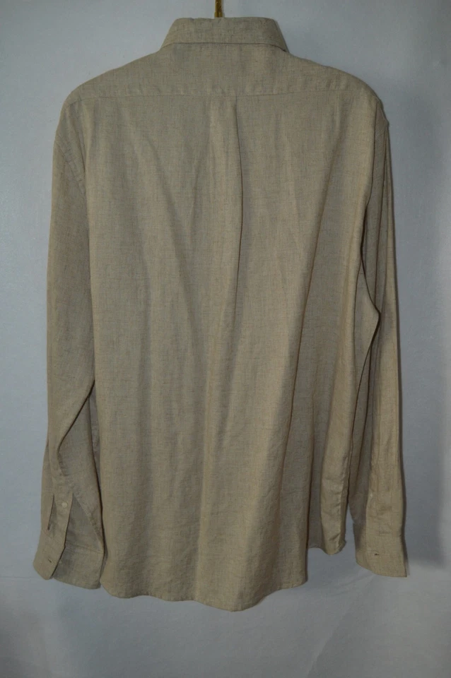 Kenneth Cole Shirt Men's XL Slim Fit Khaki Linen Blend Summer Button-Up - Image 2 of 4