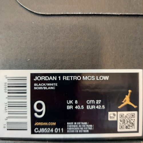 Jordan 1 Retro MCS Low Black-White Baseball Cleats CJ8524-011 Men's Size 9 - Picture 11 of 11