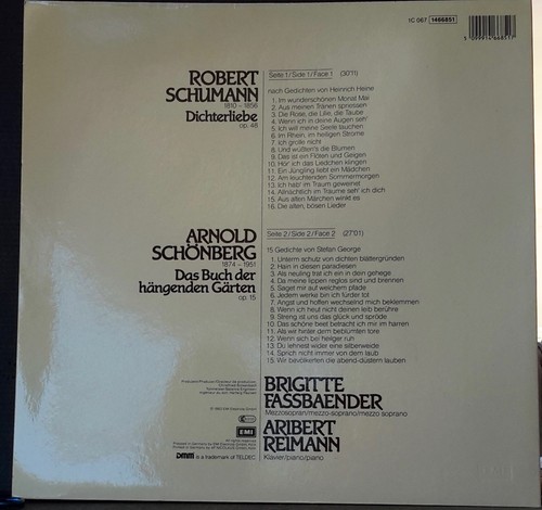 HMV 1466851 SCHUMANN DICHTERLIEBE / SCHONBERG FASSBAENDER REIMANN '83 GERMAN NM - Picture 2 of 4