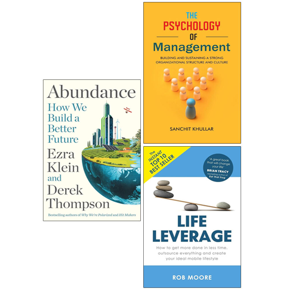 Psychology of Management,Ezra Klein Abundance, Life Leverage Rob 3 Books Set