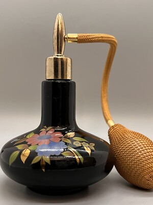 Vintage Ceramic Refillable Perfume Atomizer Black with Decorative