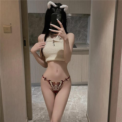 Transparent Adjustable Large Embroidered Butterfly Sexy Underwear Thong - Picture 6 of 11