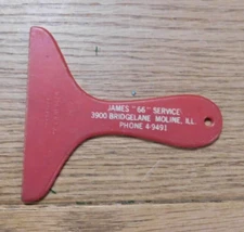 Vintage Red Plastic Ice Scraper; Advertising;  James 66 Moline Ill. BUY IT NOW.
