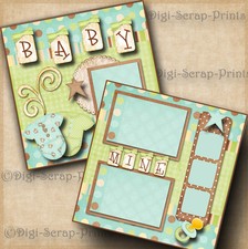 BABY MINE BOY 2 premade scrapbook pages paper piecing 12x12 DIGISCRAP A0066