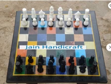24" Marble Chess Table Top Center pietra dura Inlay Work Handmade V3