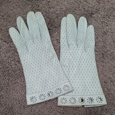 Vintage Blue Kid Leather Gloves Cut Outs Unworn