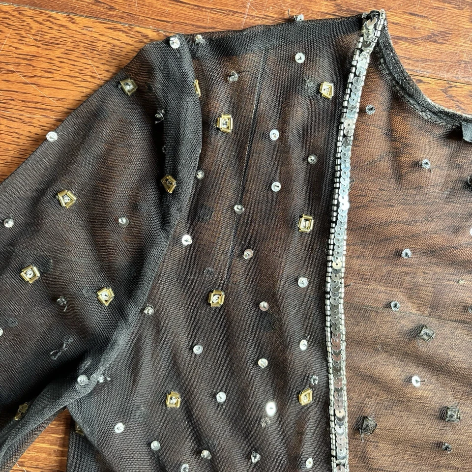 Bolero de Colección Y2K Malla Cuentas Mujeres Talla M Negro Lentejuelas Mangas Campana Fairycore Foto 3 de 4