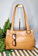 Beautiful Full Leather Franklin Covey Satchel Handbag Cognac Color Compartments