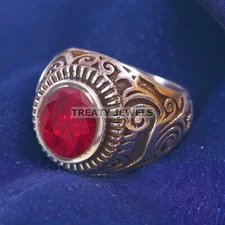 Ruby Oval Cut Gemstone With 925 Sterling Silver Ring For Men's #A536