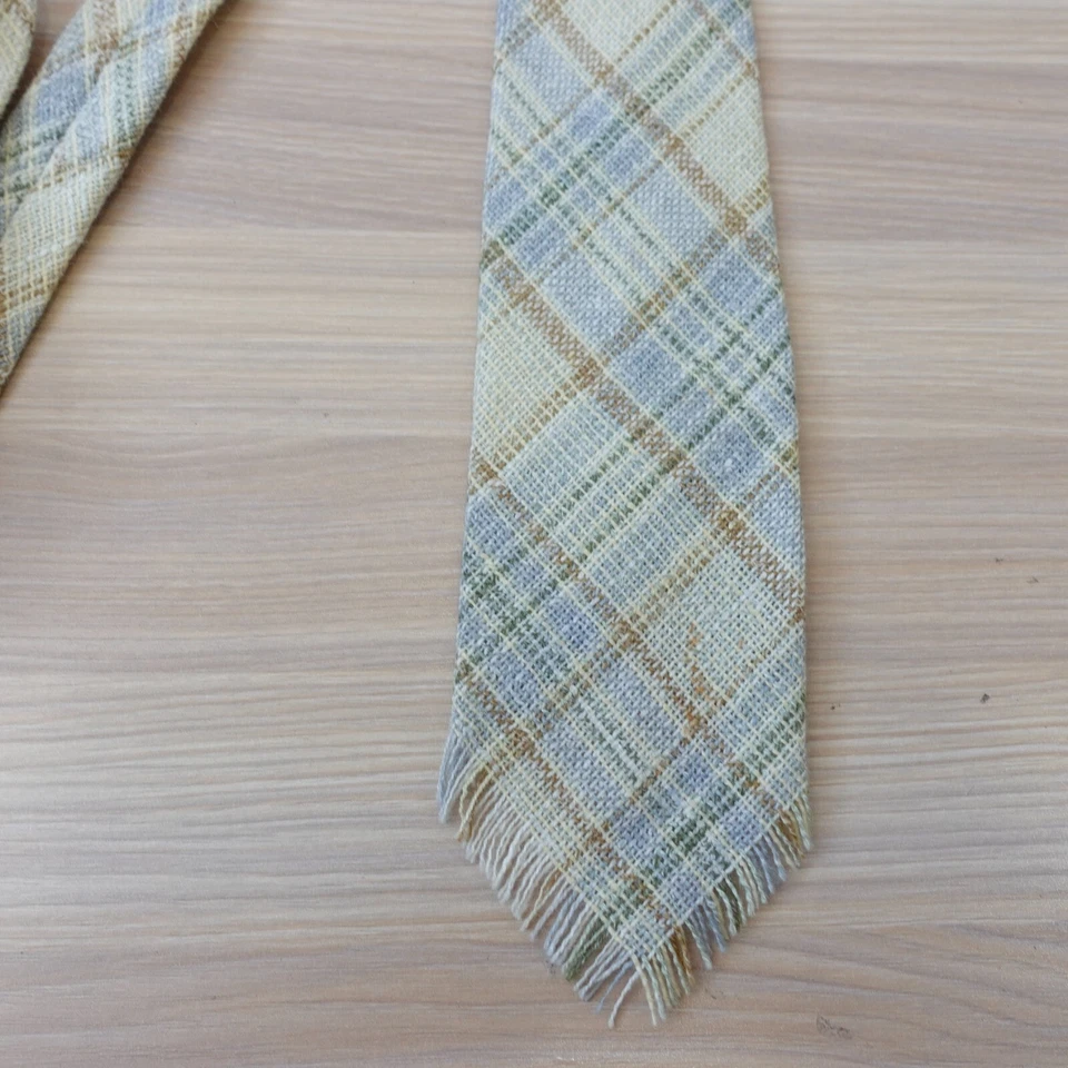 Corbata de lana a cuadros para hombre BERKLEY corbata tejida con flecos extremo papá informal retro de colección Foto 2 de 4