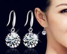 925 Sterling silver 4A Cubic Zirconia CZ Clear Drop Hope Earrings Gift C3