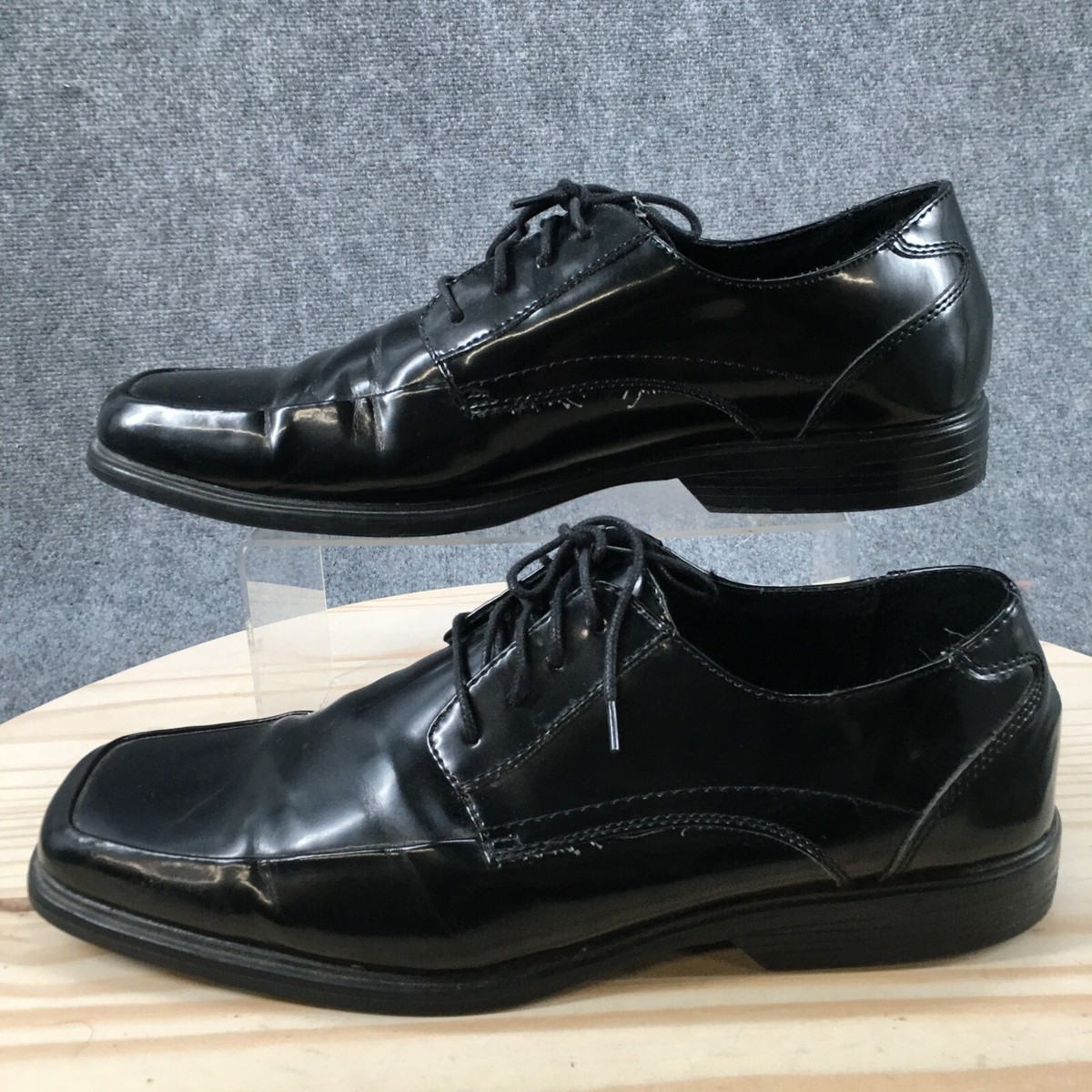 Claiborne Shoes Mens 13 M Dress Oxford Black Faux Leather Lace Up