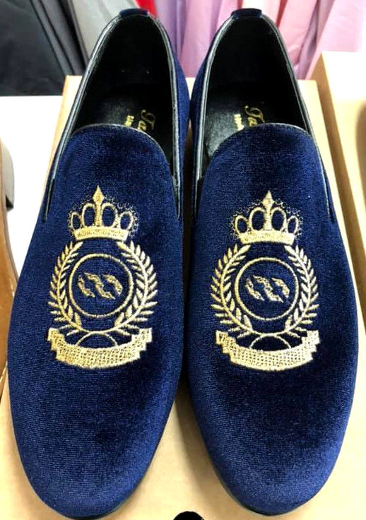 Mocasines De Terciopelo Para Hombre Azul Zapatos Herrero Rey Corona Bordado 42