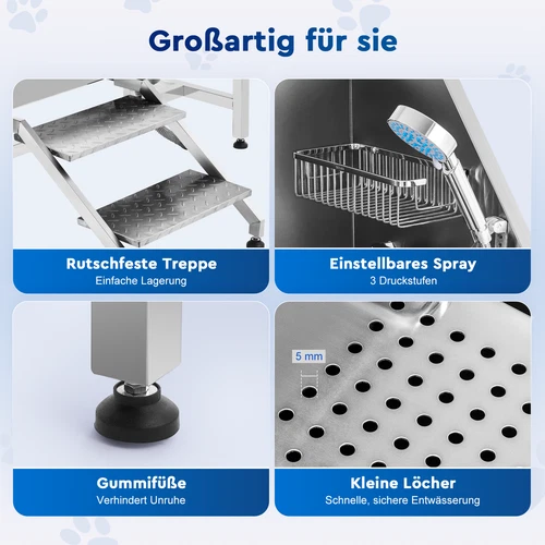 CO-Z 127cm Hunde Badewanne aus Edelstahl Haustiere Pflege Dusche Tierbadewanne - Bild 19 von 29