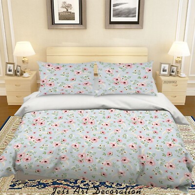 3D Flower Leaves Flora Pattern Quilt Cover Set Bedding Sets Pillowcases Queen 18
