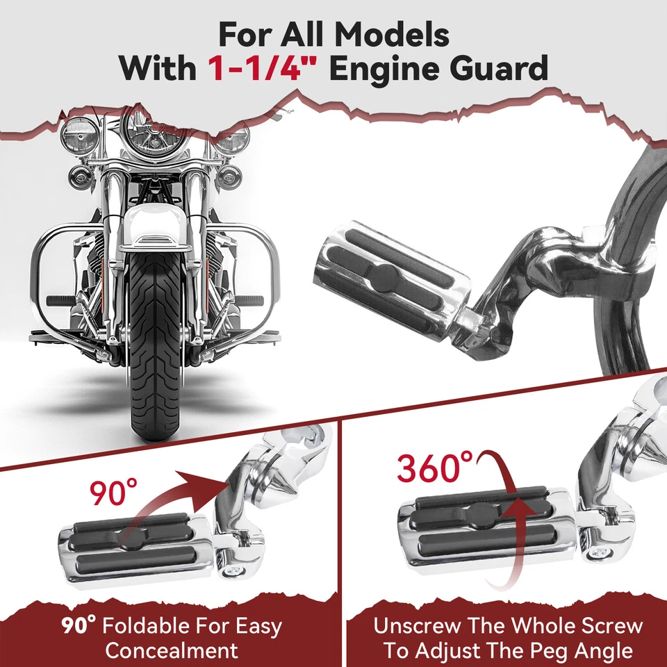 Clavijas de pie de barra de choque de carretera de 1-1/4" para Harley Touring Road Glide Foto 3 de 4