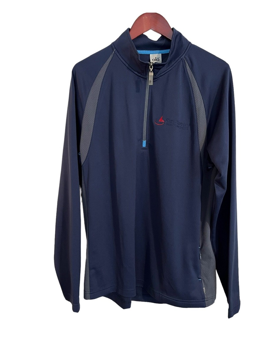 ALO Coolfit Mens Size Large 1/4 Zip Breathable Pullover Long Sleeve  Navy/Gray