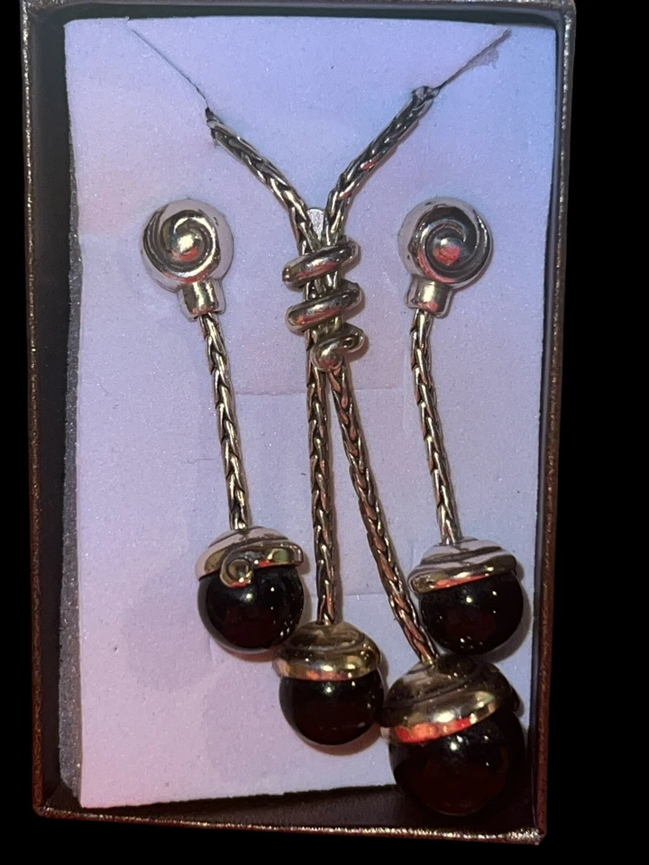 "Auténtico collar y pendientes Brighton negro cereza plata placa de colección ónix 18"" 2""" Foto 4 de 4