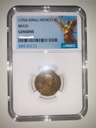 1954-69 Mo Mexico 5c Brass Genuine NGC Cinco Centavos