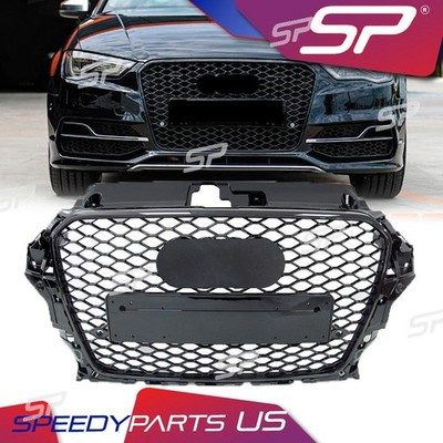 RS3 Style Gloss Black Front Grille For Audi A3 S3 8V 2014-2016 Honeycomb Mesh