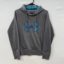 Under Armour Hoodie Mens S Gray Blue ColdGear Logo Semi-Fitted Pullover