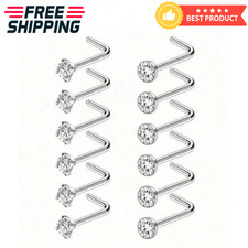 12PC Nose Rings Set Stainless Steel CZ Crystal Round Nose Stud Jewelry for Women