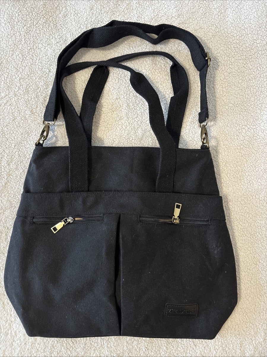 Zhenmeishi Canvas Messenger Tote Bag Removable Strap Purse Black