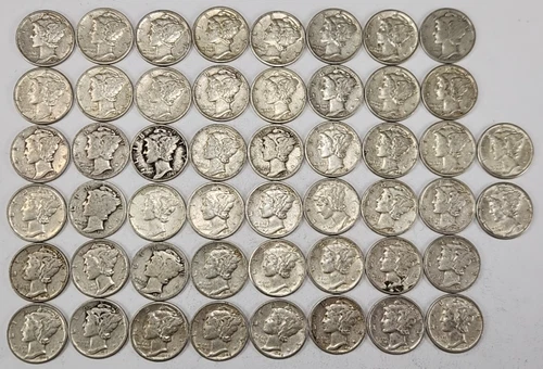 New ListingRoll of 50 Silver Mercury Dimes $5 Face Value 90% Silver Coins Mixed Dates  VM1