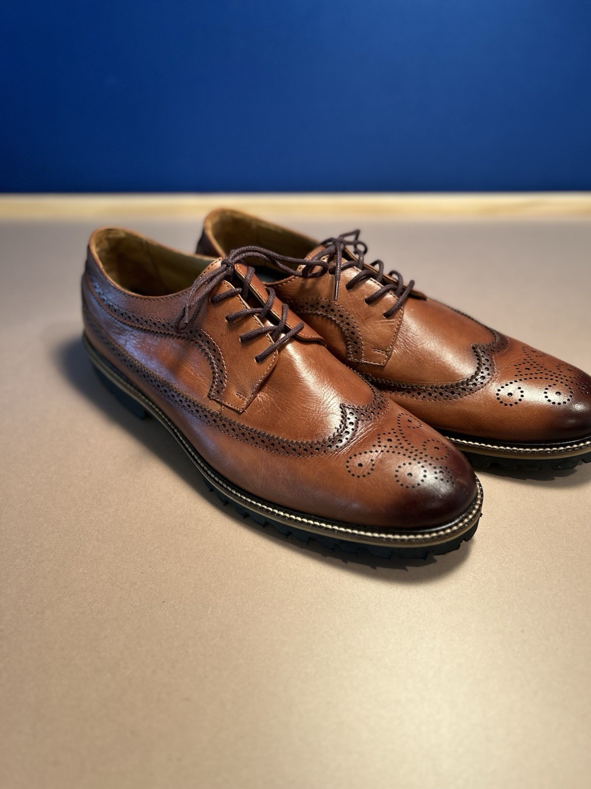 SAOLA Studio Belvedere Cognac Collin scarpe in pelle a coda di rondine da uomo taglia 13D