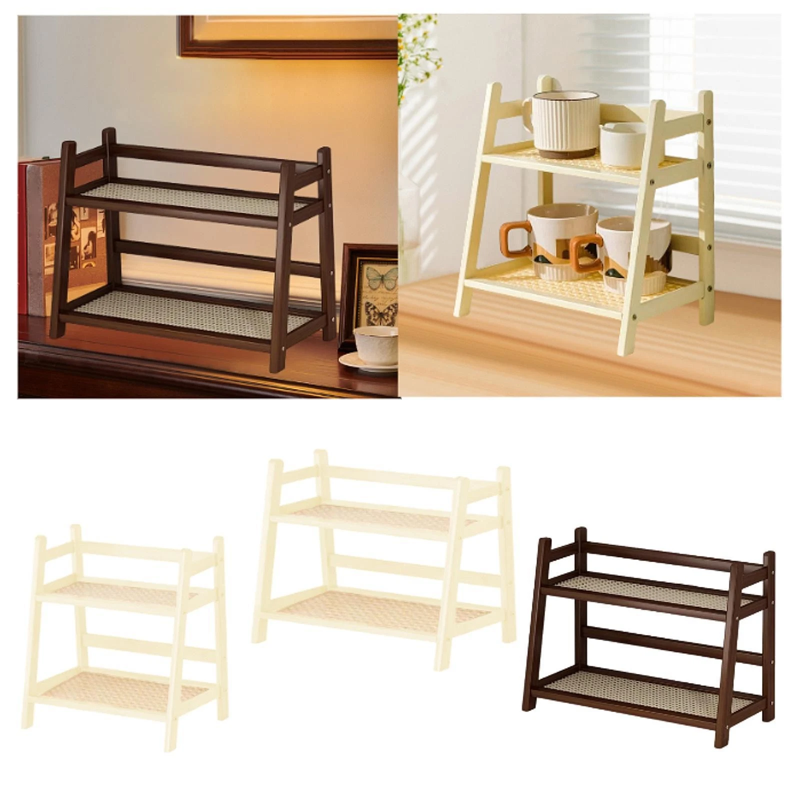 Bamboo Double Layer Rack Desk Storage Shelf Mug Holder Multipurpose Simple Spice