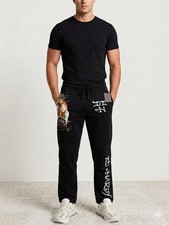 Ed Hardy Men Tiger Sweatpants Black Graphic Print Fleece Joggers Size M