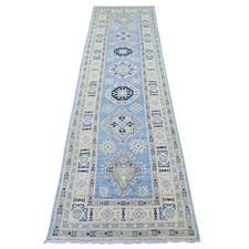 2'8"x9'7" Blue Vintage Look Kazak with Medallions Hand Knotted Wool Runner Rug