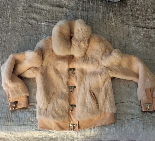 VINTAGE JUICY COUTURE Y2K PINK MEDIUM RABBIT FUR COAT LEATHER JACKET VIVA JUICY