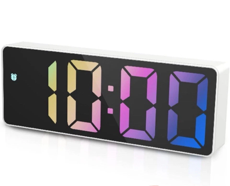 Simple Alarm Clock Large LED Display Easy Set Up Rainbow Digit Date Temperature - Image 3 of 4