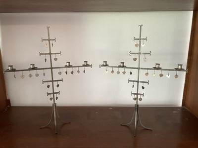 Vintage Swedish Mid Century Gunnar Ander Folk Art Candelabra Steel Heart