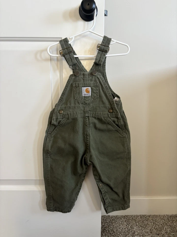 Винтажный детский комбинезон Carhartt на 24 месяца из терракоты и зеленого цвета - Изображение 3 из 4