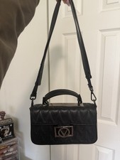 Valentino Black Quilted Shoulder Bag Logo Accent Top Handle Detachable Strap Ch…