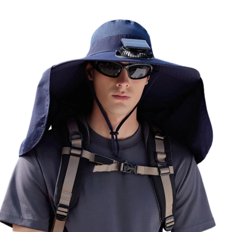 Rechargeable Sun Hat Built In Fan Breathable Neck Flap For Fishing Hiking