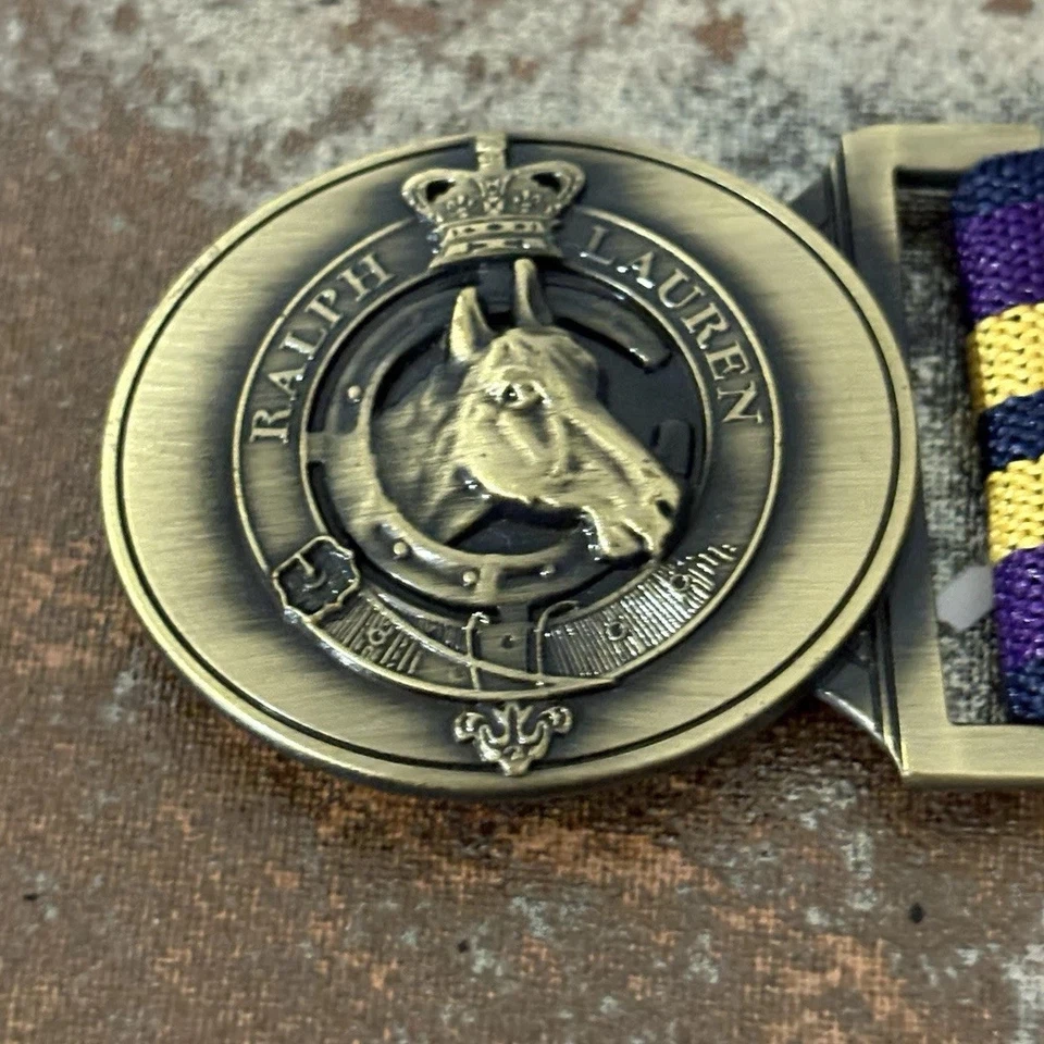 Polo RL Ecuestre Western Rodeo Latón Cabeza de Caballo Hebilla Cinturón Elástico Rayas Foto 3 de 4