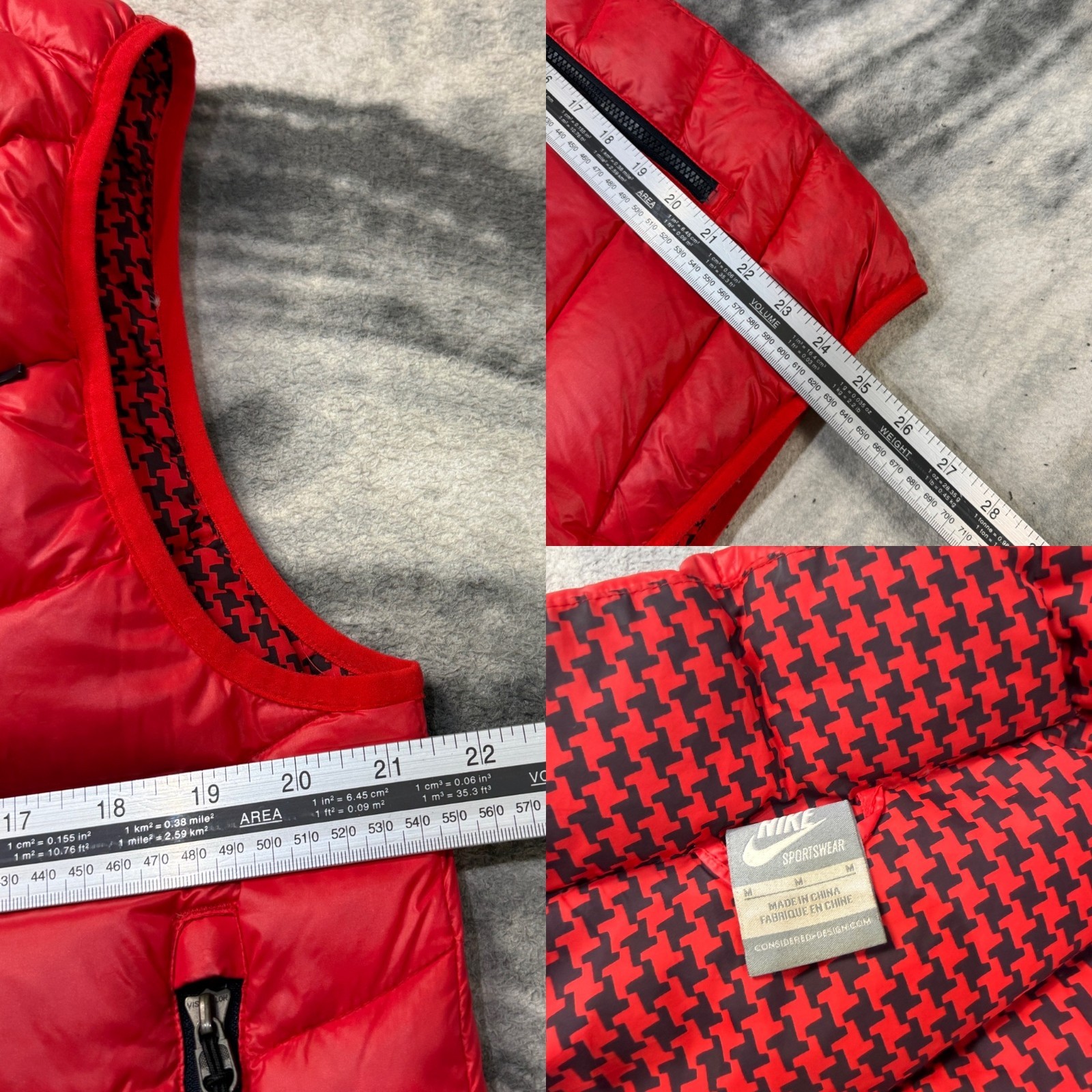 VTG Nike 2000s Y2K Grey Goose Down Filll Puffer Red Medium Vest Gilet Bodywarmer image 8