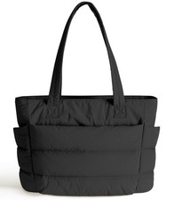 Puffer Tote Bag for Women, Cute Quilted Carryall with Zippered Compartments S...