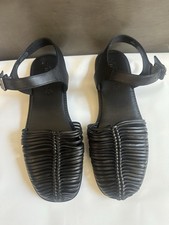 Free People Black Leather Strappy Buckle Flats Women s Size 9.5